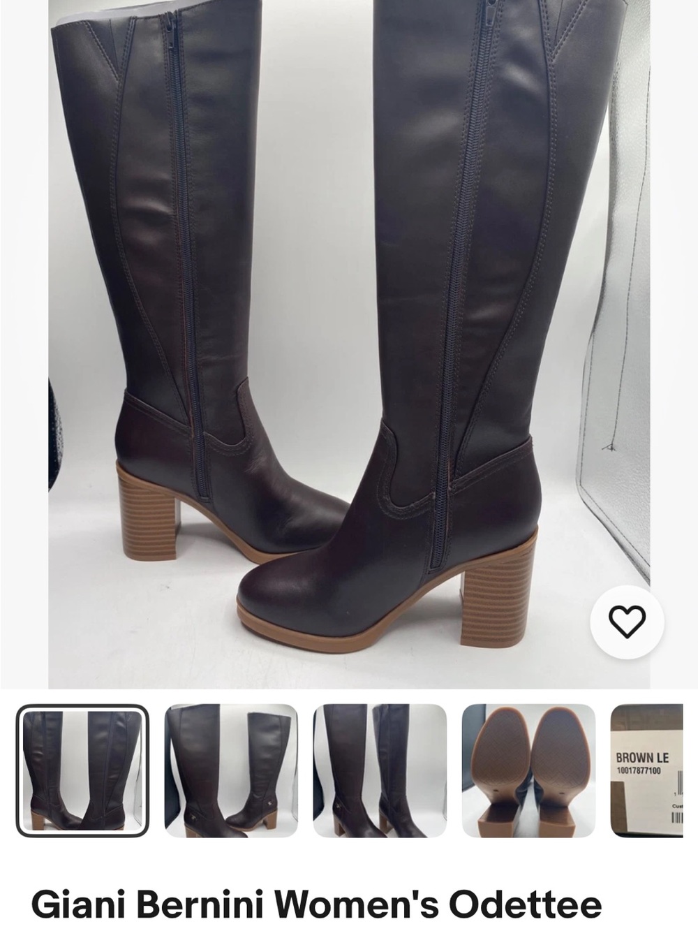 Giani Bernini Over-the-Knee Brown Leather Boots with Stacked Heel
